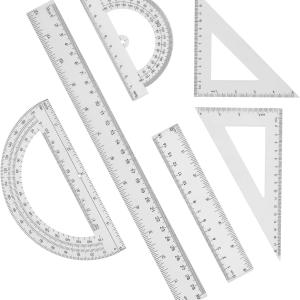 Plastic Clear Ruler Math Set-4 12 Inch 6 Inch Transparent Straight Ruler, 30/60 and 45/90 Triangle Ruler Geometry Math Transparent Ruler Measuring Tool for School Office Home Teachers Kids Supplies