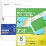 EcoEarth - Name Bge Inserts - 3x4 inches, 300 Cards, 50 Sheets - Customizable Blank Name Tag Refills for Bges - Printable Cardstock - Personalized ID Labels for Laser & Inkjet Printers