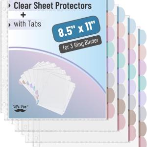 Mr. Pen- Clear Sheet Protectors with Binder, 8 Tabs, 4 Sets, Morandi Color, Clear Plastic Dividers for 3 Ring Binder, Insertable Index Page Divider Multicolor Tabs