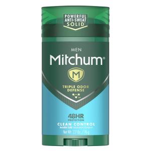 Mitchum Men's Deodorant, Antiperspirant Stick, Triple Odor Defense Invisible Solid, 48 Hr Protection, Dermatologist Tested, Clean Control, 2.7 Oz