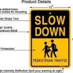 Joffreg Slow Down Pedestrian Traffic Sign,17 x12 Inches,Reflective Aluminum,UV Printed,Weather Resistant,Waterproof,Durable Ink,Easy to Mount,Outdoor Use(2 Pack)