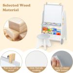 INFANS Easel for Kids with Stool, 4-in-1 Double-Sided justable Magnetic Chalkboard with Paper Roll, Bookshelves, Wheels, Wooden Standing Painting Drawing Art Board for Boys Girls