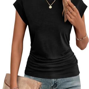 Zeagoo Women's Short Sleeve Ruched Crew Neck T-Shirt