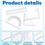 4 PCS Plastic Ruler Math Geometry Set, Transparent Measuring Tool Kit Includes Protractor Straight Ruler Triangle Rulers for School Office Home Teachers Students Supplies