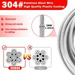 1/8inch Stainless Steel Security Cable 4/6/10/15FT Luggage Lock Safety Cable Wire Flexible Steel Cable Security Wire Rope with Double Loop (2 Pack)