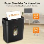 Paper Shredder for Home Use 6-Sheet Cross-Cut Shredder,Also Shred Card/Clip/Staple,P-4 Higher Security,Small Document Shredding Machine for Office,Heavy Duty with Jam Proof,3.04-Gal Bin