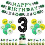 Garbage Truck 3rd Birthday Decorations Trash Truck 3rd Birthday Cake Cupcake Toppers Banner Garland Number 3 Foil Balloon for Waste Management Recycling Party Supplies