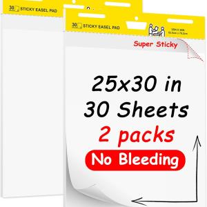 Post-it Super Sticky Easel P,25 in x 30 in Self Stick Flip Chart Paper,30 Sheets/P,2 P/Pack,Large White Premium Anchor Chart Paper,Easel Paper for Teachers,Businessmen,Office Workers