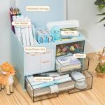 Desk Organizer with 3 Drawer, Multi-Functional Pencil Pen Holder for Desk, Desk Organizers and Storage with 8 Compartments, Desktop Organizer for Office Home Art Supplies (Blue)
