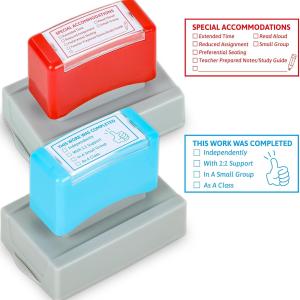 2 PCS Teacher Stamps for Classroom Self-inking Accommodations Stamp Set Completed Gring Rubber Behavior Teacher Stamps for Back to School Homework Student Dormitory First Day of School Supplies Gift