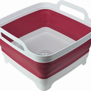 Collapsible Wash Basin 9L, Foldable Dish Tub with Drain Plug, Portable Collapsible Dish Basin, Camping Sink for Washing Dishes, Laundry & Kitchen Use (Viva Magenta)