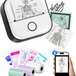 Memoking Mini Printer - Sticker Printer T02 Portable Thermal Inkless Sticker Maker Machine, Bluetooth Pocket Labeler for Study Graphics, Anatomical Diagrams, Photos, Receipts, DIY,Gift