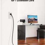 Surge Protector Power Strip 4800J, LeZone 10Ft Long Extension Cord Flat Plug, 12 Outlets 2 USB C 2 USB Ports, Wall Mountable, 20W Desk Charging Station, Black