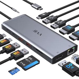 USB C Laptop Docking Station Dual Monitor HDMI for Dell/Lenovo/HP Laptop 14 in 1 USB C Hub Multiport apter Dongle Dock USB C to 2 HDMI 4K+DisplayPort+Ethernet+4USB+2USB C+100W PD Charger+SD/TF+Audio