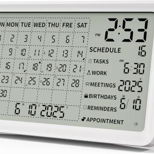 Digital Calendar, Digital Desk Planner with Schedule Reminder Clock with Day and Date, Chargeable 8 Inch Large Display Electronic Calendar Office Home School Family for Wall Mount & Desktop 2025-2055