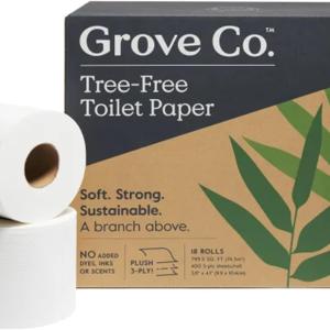 Grove Co. Bamboo Toilet Paper Tree Free & Septic Safe Bath Tissue, Ultra Soft, Durable, & Absorbent 3 Ply Sheets (1 Roll = 44.4 sq ft) Bulk Toilet Paper (Pack of 18 Rolls)
