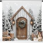Kate Christmas Backdrop for Photography Winter Snow Fence Backdrops White Wood House Photo Fabric Studio Props 8x8ft