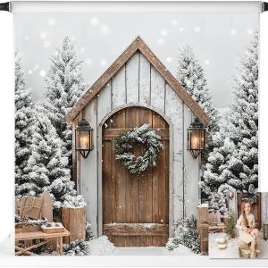 Kate Christmas Backdrop for Photography Winter Snow Fence Backdrops White Wood House Photo Fabric Studio Props 8x8ft