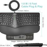 Arteck Ergonomic USB Wired Keyboard with Cushioned Wrist & Palm Rest, Backlit 7 Colors & justable Brightness Comfortable Natural Split Keyboard with 6 Feet Wire for Windows Computer Desktop Laptop