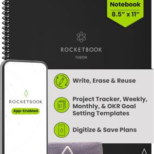 Rocketbook Fusion Hybrid Reusable Planner and Notebook in One, ditional Blank Pages, Goal and Project Tracker, Undated Planner, Letter Size 8.5x11, Black (Pack of 1)
