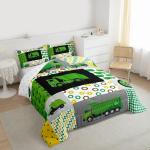 Feelyou Green Garbage Truck Comforter Powered Waste Management Recycling Bed n Bedding Set Cartoon Garbage Truck Duvet Set Quilt Set Queen Size