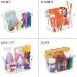 mDesign School Supplies Desk Organizer Tote for Scissors, Pens, Pencils, Noteps, Markers, Highlighters, Tape - Small, Clear