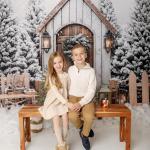 Kate Christmas Backdrop for Photography Winter Snow Fence Backdrops White Wood House Photo Fabric Studio Props 8x8ft