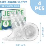 4 Pcs Correction Tape, 39.4 Ft White Wrong Out Tear-Resistant Bulk, Instant Corrections Easy To Use Applicator for School, Office, Note Taking, Journal (Tape Width 0.2 in, Clear)