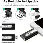 FileNest 4-in-1 USB Flash Drive for iPhone iP, High Speed Photo Stick External Memory Storage, Thumb Drive Backup USB Memory Stick for Photos and Videos, Compatible with Android PC (Pink, 256GB)