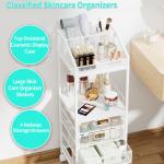 HapiRm Makeup Organizer Storage Cart - Floor Skincare Make Up Storage with 4 Drawers, Rolling Makeup Cart Vanity Organizer Cosmetics Display Cases Holder for Skin Care Perfume Nail Polish