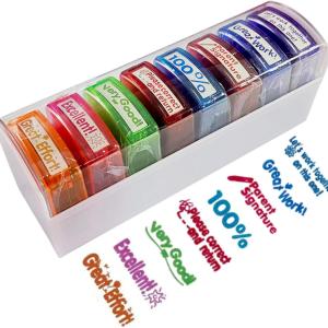 Teacher Stamps for Gring Classroom,Parent Signature Teacher Self-Inking Stamp Set for Homework Teacher Supplies with 8 pcs
