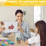 Roowest 306 Pieces Reward Jars for Kids Coin Jar Tokens for Kids Behavior 6 Classroom Reward Jar Plastic Coin Jar 300 Behavior Tokens for Classroom School Teacher Teaching Supplies(16 Oz)