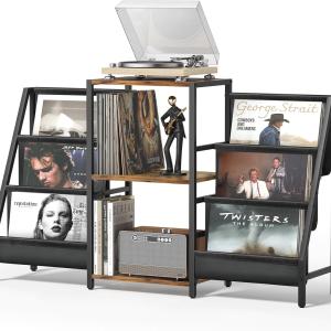 Bikoney Record Player Stand - 6-Tier Vinyl Record Storage for Up to 280 Albums, Holder for Living Room