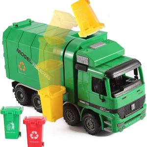 Liberty Imports Kids 14" Garbage Truck Toy, Large Friction Powered Sanitation Waste Management Truck Play Vehicle with Side Loing and Back Dump