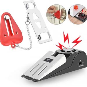 MBBEST Portable Door Lock & Door Stop Alarm,Dual Protection Security Devices Pocket Door Stopper Self Defensey Tools for Hotel Travel Home Apartment House, Red/Black