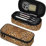 Leopard Print Pencil Case for Girls and Kids Cute Pen Box Pouch Cheetah Print Pencil Bag with Double Zipper, Portable Pencil Pouch for School Office Supplies