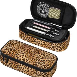 Leopard Print Pencil Case for Girls and Kids Cute Pen Box Pouch Cheetah Print Pencil Bag with Double Zipper, Portable Pencil Pouch for School Office Supplies