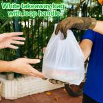 Marspark 250 Pcs Plastic Take out Bag with Wave Top Handle, 14" x 11.5" + 5.5" Reusable Unprinted Plastic Merchandise Bags with Handles Use for Shopping, Business, Carry out, Restaurant