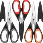 iBayam 3-Pack 8.5"Kitchen Scissors All Purpose Heavy Duty with Protective Sheath, Soft Grip Comfort Handle, Dishwasher Safe Kitchen Utensils Ggets Set, Stainless Cooking Meat Poultry Food Shears