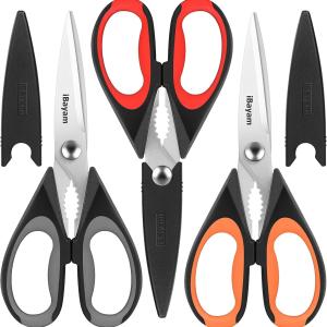 iBayam 3-Pack 8.5"Kitchen Scissors All Purpose Heavy Duty with Protective Sheath, Soft Grip Comfort Handle, Dishwasher Safe Kitchen Utensils Ggets Set, Stainless Cooking Meat Poultry Food Shears