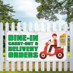 Vinyl Banner Multiple Sizes Dine-In Carry-Out & Delivery Orders Restaurant & Food Outdoor Weatherproof Industrial Yard Signs White 6 Grommets 36x72Inches