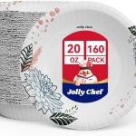 JOLLY CHEF 160 Count Paper Bowls 20 oz Soak Proof and Cut Proof Microwave Safe Heavy Duty Flower Printed Disposable Bowls Large for Dinner or Lunch