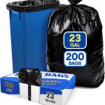 23 Gallon Trash Bags, 1 Mil Black Waste Bags, Fits Slim Jim 23 Gal Trash Cans, 29" x 44" Tall Garbage Trash Can Liners 200 Pack