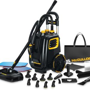 McCulloch MC1385 Deluxe Canister Steam Cleaner, 2-Hour Runtime, Chemical-Free, 23 Accessories: Mop He, Brushes & More - Built for Home, Tile, Carpet, Furniture, & Personal Car Detailing