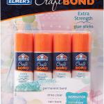 ELMER'S E4020 CraftBond Repositionable Glue Sticks, 4 Sticks per Pack, 6 Grams per Stick, Clear