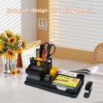 deli Black Office Supplies for Desk, 17Pcs Desk Organizers and Accessories with 4 Pens,Tape Dispenser,Stapler,Staples,Staple Remover,Pen Holder,Scissor,Ruler,Eraser,Note P,Cutter,Clips Set