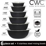 COOK WITH COLOR Stainless Steel Mixing Bowls Set - Nesting Bowls, 6 Pieces, Black