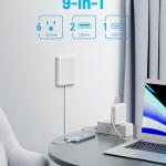 Flat Extension Cord with Outlet Cover, Flat Plug Power Strip with 6 Outlets and 3 USB Ports, 2000 Joules Surge Protector, 5 FT Cord Hidden Outlet Extender for Tight Spaces, White