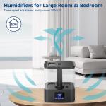 KZF Top Fill Humidifiers for Bedroom & 60H Runtime - Cool Mist Humidifier, 3 Mist Levels, 8H Timer, Essential Oil Tray, Humidity Display, Quiet for Bedroom, Baby, Plants, Large Room (Black, 4L)