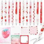 Sabary 18 Pcs Stationery Set, 12 Aesthetic Pens & 6 Sticky Notes, Christmas Gifts for Baby Shower Party, Cute Office School Supplies, Gifts for Women Students Nurses Teachers(Strawberry)
